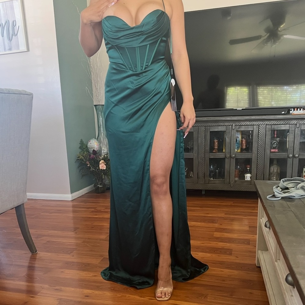 Elegant Teal Evening Gown with High Slit